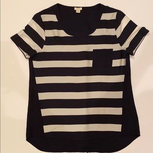 J. Crew Navy/White stripe silky short sleeve shirt